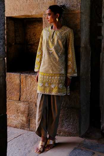 JAYANTI REDDY Woven Silk Tunic & Dhoti Pant Set 