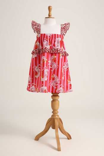 MINIME ORGANICS Frill Floral Print Cotton Dress 