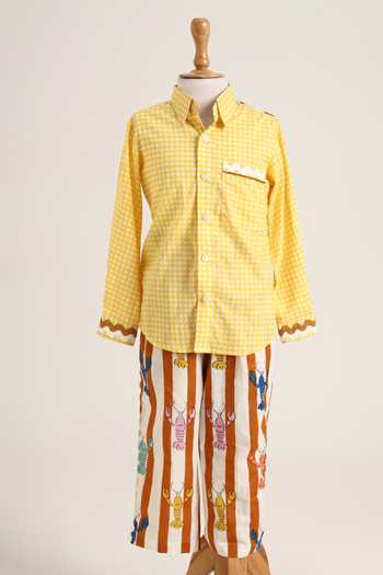MINIME ORGANICS Chequered Shirt & Stripe Print Pant Set 