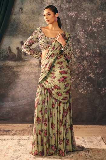 Mani Bhatia Marbelle Floral Print Pre-Draped Saree With Blouse 