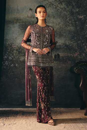 Mani Bhatia Maline Floral Embroidered Jacket Sharara Set 