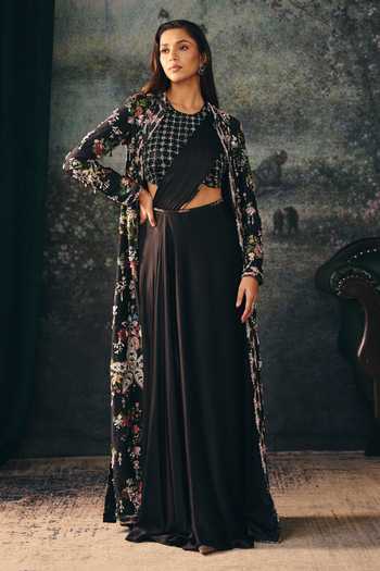 Mani Bhatia Anneliese Pre-Draped Saree Set With Embroidered Jacket 