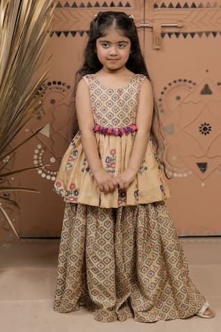 Tiny Colour Printed Peplum Kurta & Sharara Set 