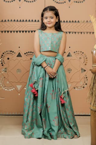 Tiny Colour Floral Block Print Lehenga Set 