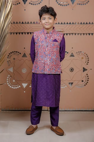 Tiny Colour Floral Print Nehru Jacket & Kurta Set 