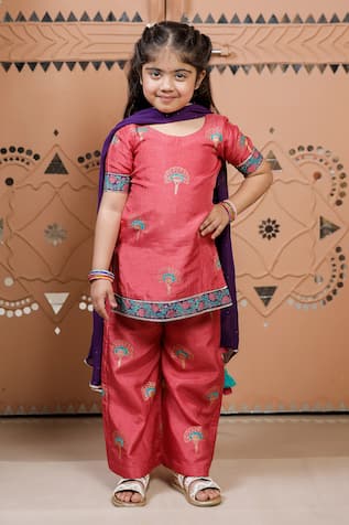 Tiny Colour Floral Block Print Kurta Pyjama Set 