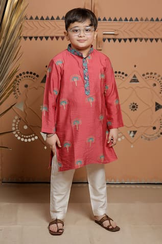 Tiny Colour Floral Block Print Kurta & Pyjama Set 