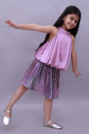 Lil Drama Balloon Top & Pleated Skirt Set 