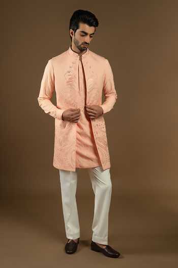 Punit Arora Tonal Embroidered Longline Bundi Kurta Set 