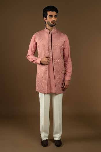 Punit Arora Embroidered Cotton Silk Bundi Kurta Set 