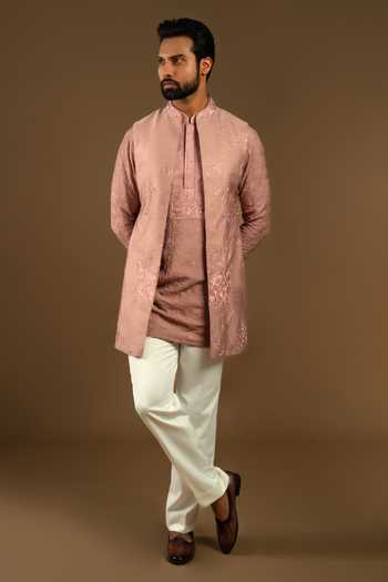 Punit Arora Embroidered Cotton Silk Bundi Kurta Set 