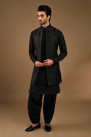 Punit Arora Embroidered Cotton Silk Bundi Kurta Set 