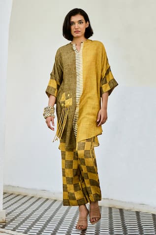 Basil Leaf Printed Linen Kurta & Pant Set 