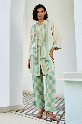 Basil Leaf Stripe Print Kurta & Pant Set 