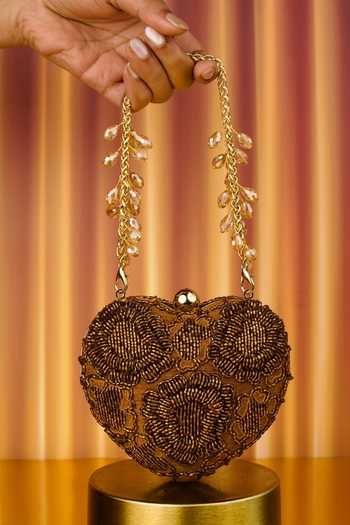 House Of Kosha Cora Suede Embellished Heart Bag 