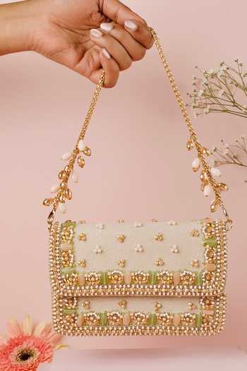House Of Kosha Noori Pastel Suede Embellished Clutch 