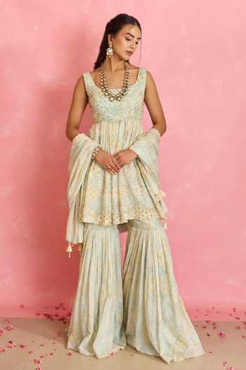 Shahmeen Husain Printed Peplum Kurta Gharara Set 