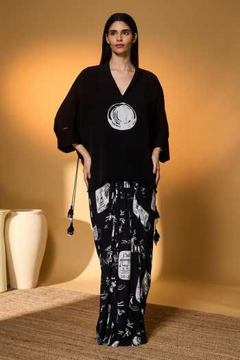 Masaba Crepe Silk Top & Printed Draped Skirt Set 