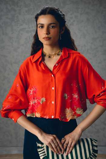 Paulmi And Harsh Jade Printed Cotton Silk Shirt 