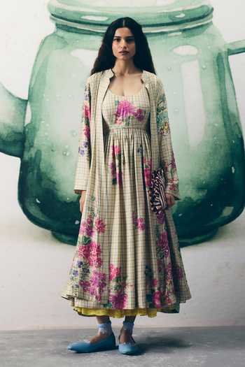 Paulmi And Harsh Rei Printed Dress & Jacket Set 