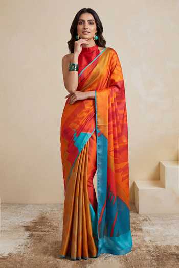 Satya Paul Strawberry On Toast Georgette Satin Saree 