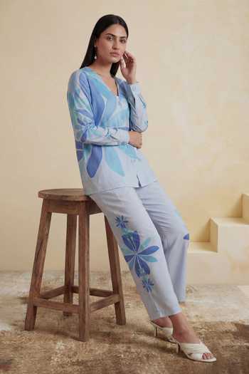Satya Paul Ethereal Bloom Print Chanderi Pant 