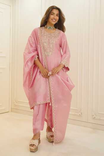 Pink City by Sarika Silk Zardosi Embroidered Kurta & Dhoti Pant Set 