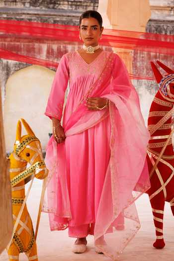 Bannhi By Priyanka Rathore Chanderi Embroidered Anarkali Set 
