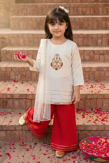 Petite Pomme Placement Embroidered Kurta Palazzo Set 