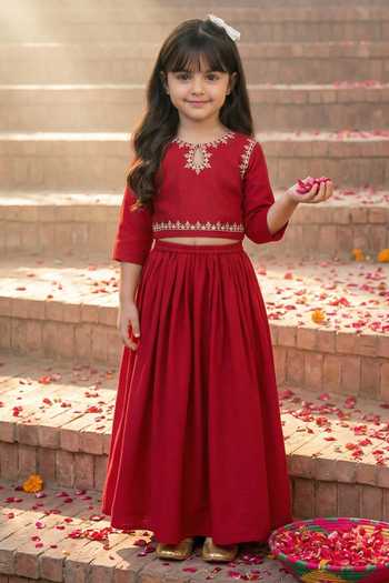 Petite Pomme Placement Embroidered Top & Skirt Set 
