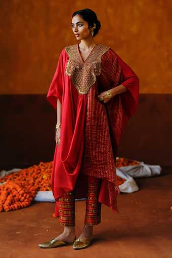 Alam By Tulsi Patel Gulab Embroidered Yoke Kaftan & Pant Set 