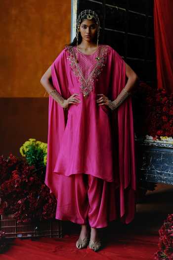 Alam By Tulsi Patel Embroidered Handwoven Silk Kurta & Dhoti Pant Set 