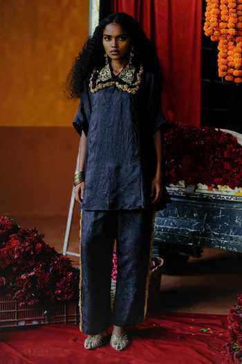 Alam By Tulsi Patel Kevra Crushed Silk Top & Pant Set 