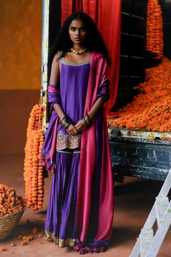 Alam By Tulsi Patel Dahlia Handwoven Silk Kurta Sharara Set 