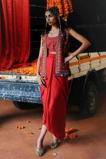 Alam By Tulsi Patel Kanchan Embroidered Jacket & Draped Skirt Set 
