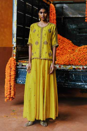Alam By Tulsi Patel Datura Embroidered Jacket & Palazzo Set 