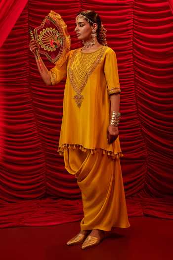 Alam By Tulsi Patel Neysa Embroidered Tunic & Draped Skirt Set 