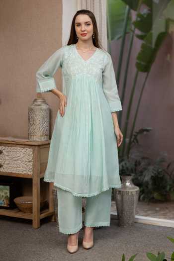 ASRUMO Embroidered Mul Chanderi Kurta Set 