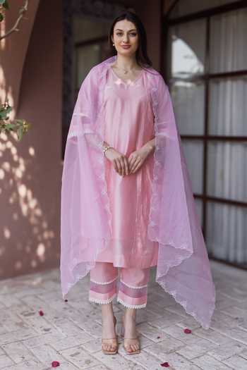 ASRUMO Chanderi Lace Trimmed Kurta Set 