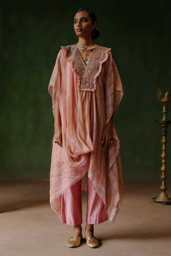 Alam By Tulsi Patel Yasmin Embroidered Yoke Kaftan & Pant Set 