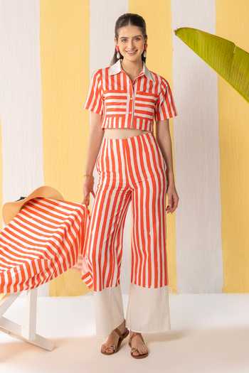 Zazu Striped Pattern Cropped Shirt & Pant Set 