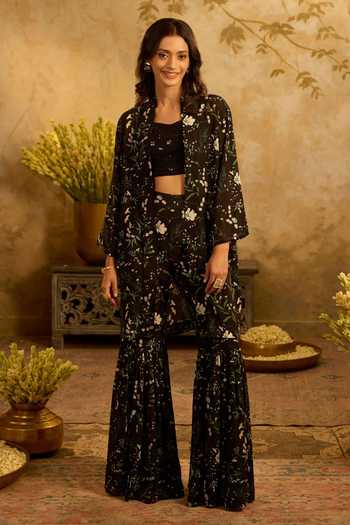 Zazu Floral Print Jacket Sharara Set 