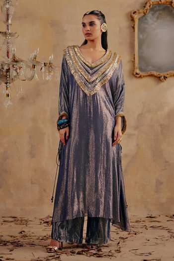 Ajiesh Oberoi Chhavi Premium Lurex Georgette Kaftan & Pant Set 
