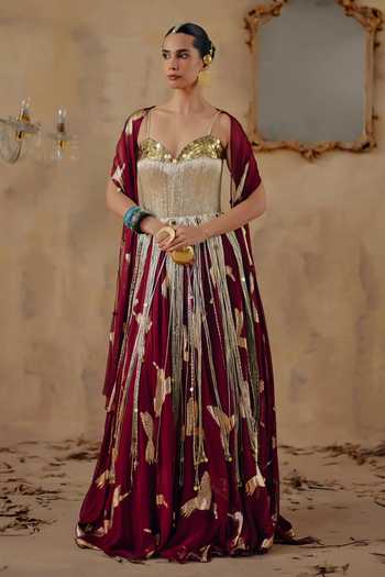Ajiesh Oberoi Sunehri Lau Metallic Pattern Lehenga Set 