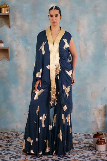 Ajiesh Oberoi Shaam Metallic Bird Pattern Shirt & Pant Set 