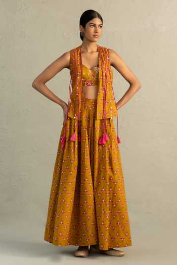 Charkhee Phool Print Jacket & Divider Skirt Set 