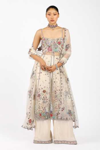 Aisha Rao Berisette Ivory Tulle Anarkali Set 