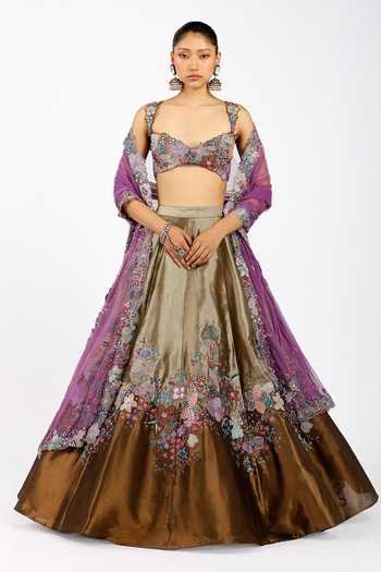 Aisha Rao Valeria Copper Metallic Tissue Lehenga Set 