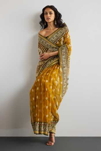 RI.Ritu Kumar Floral Woven Saree With Unstitched Blouse Piece 