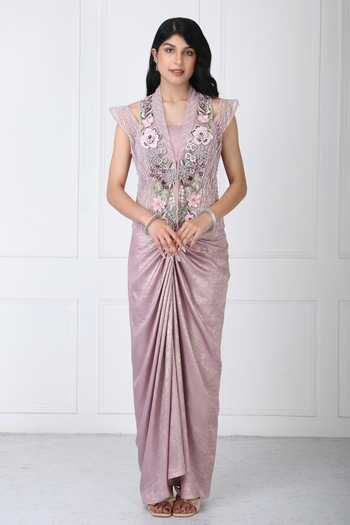 Isha Regalia Embroidered Jacket With Draped Skirt 